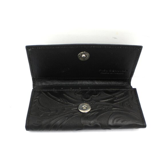 Embossed Tooled Black Leather Wallet Trifold Organizer Women's Made in Mexico - Picture 4 of 8